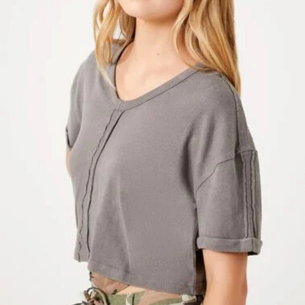 NWT Forever 21 Drop-Sleeve Cropped Tee Shirt - Grey Size XL - Picture 8 of 10